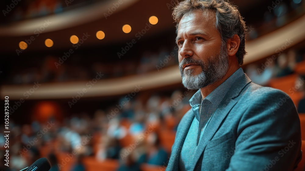 Fototapeta premium A Man With a Gray Beard Looking Up and Away in a Concert Hall
