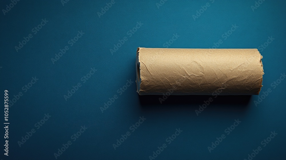 Obraz premium A rolled up piece of brown paper on a blue background.