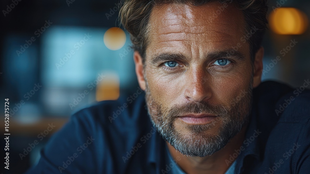 Fototapeta premium Close-up portrait of a man with blue eyes and a beard