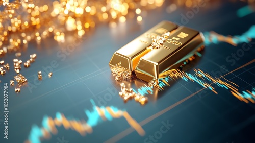 Highdefinition closeup of gold bullion on top of analytical charts, symbolizing the deep evaluation process in bullion investment decisions photo