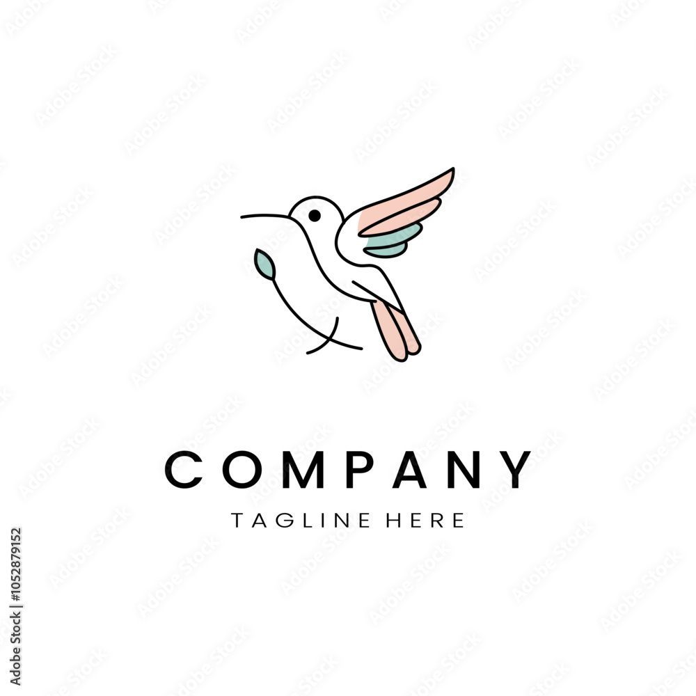 minimalistic and simple hummingbird vector line art with a bit of color, on a white background minimalistic and simple hummingbird vector line art with a bit of color, on a white background