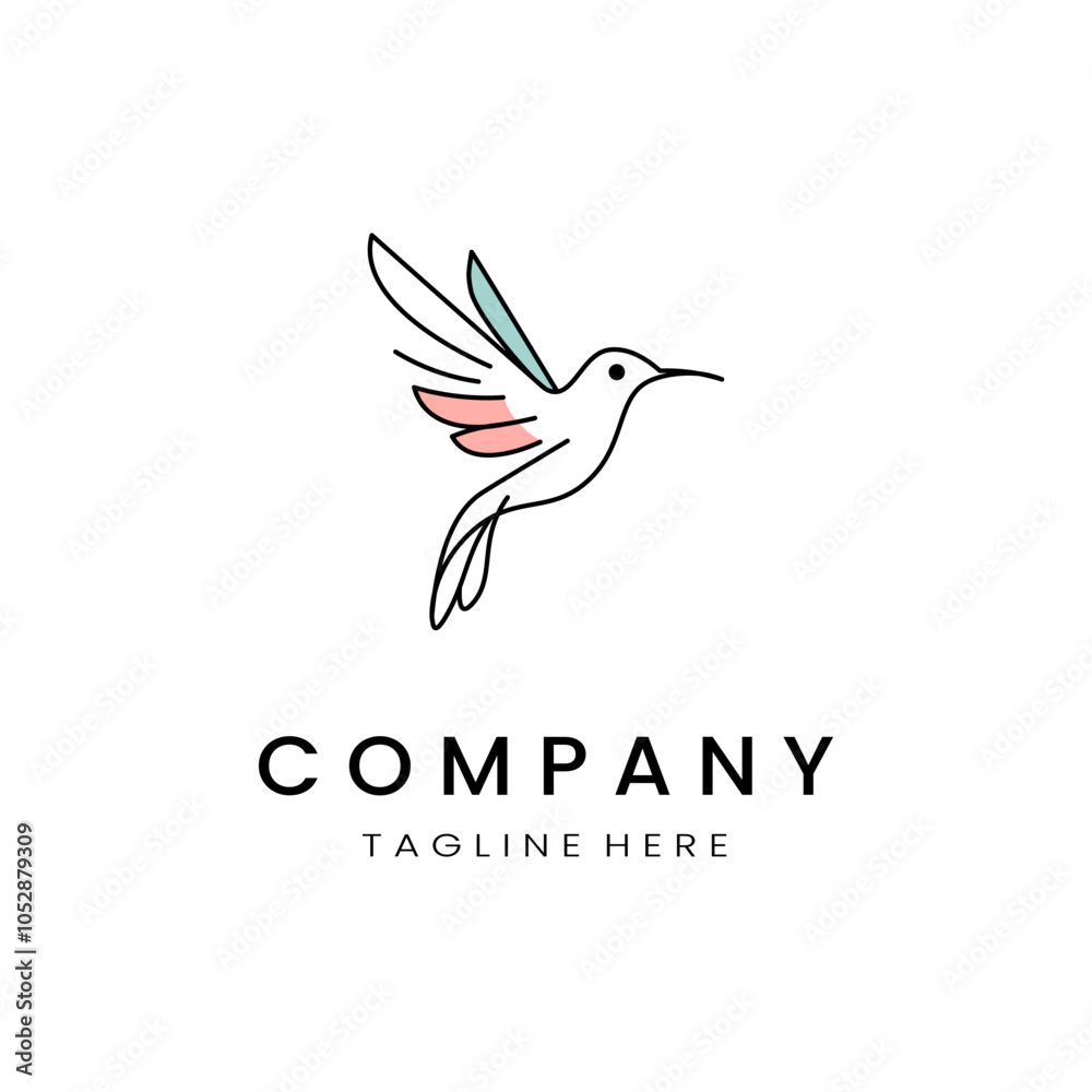 minimalistic and simple hummingbird vector line art with a bit of color, on a white background minimalistic and simple hummingbird vector line art with a bit of color, on a white background