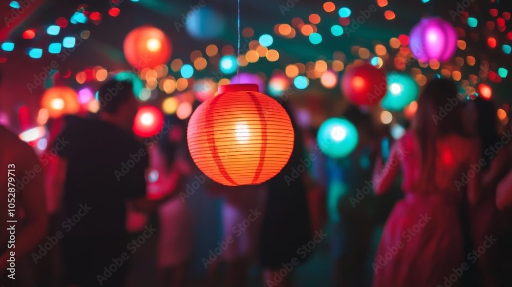 Vibrant New Year Eve Party with Lanterns and Lights Vibrant New Year Eve Party with Lanterns and Lights