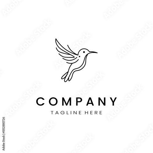 minimalistic and simple hummingbird vector line art with a bit of color, on a white background