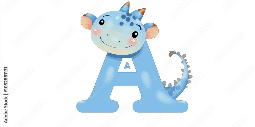 Obraz premium Blue cartoon dinosaur forming letter a for children education