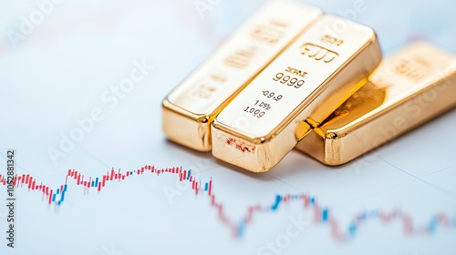 Closeup of gold bullion with gradient financial charts as a background, illustrating the growth of bullion in current market trends photo