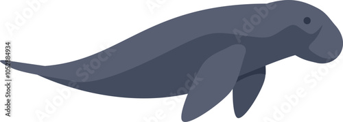 Cute dugong swimming underwater, sea cow isolated on white background