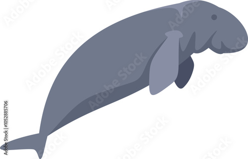 Illustration of a dugong swimming underwater with its flippers out to its sides