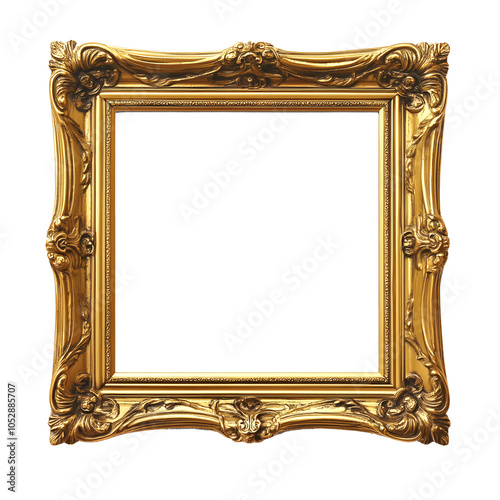 Ornate golden frame isolated on white background.