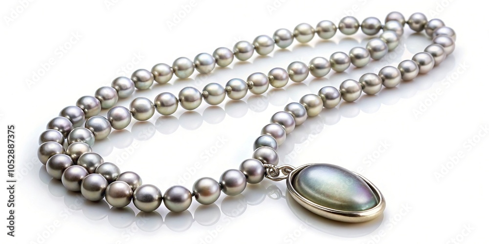 Obraz premium Point of View Necklace in gray pearls and detachable mother of pearl pendant Vertical