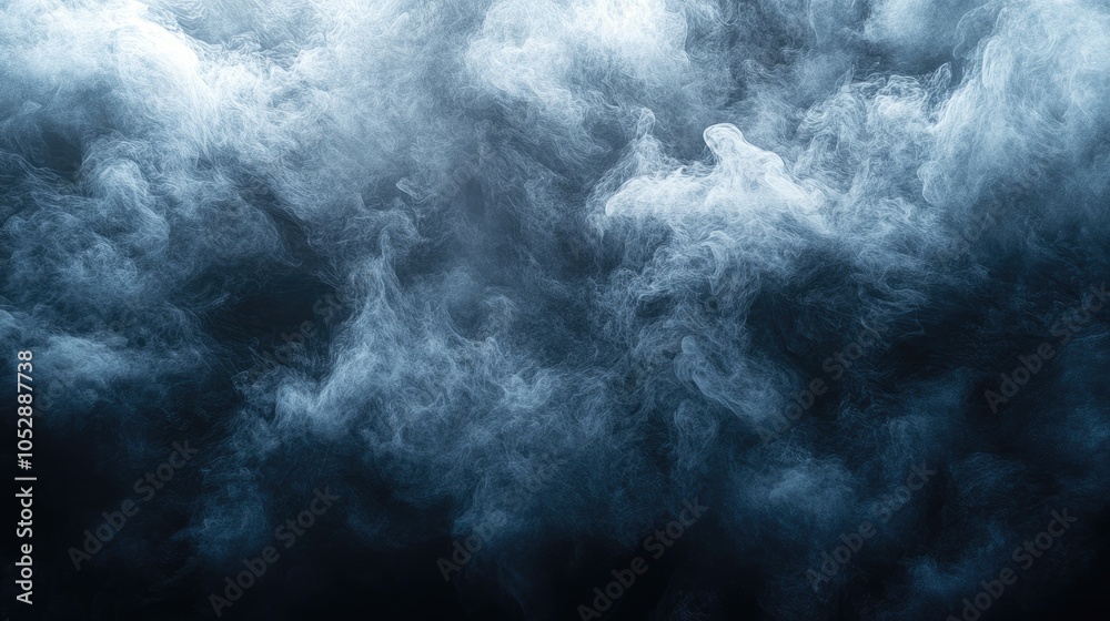 Abstract white smoke texture on black background.