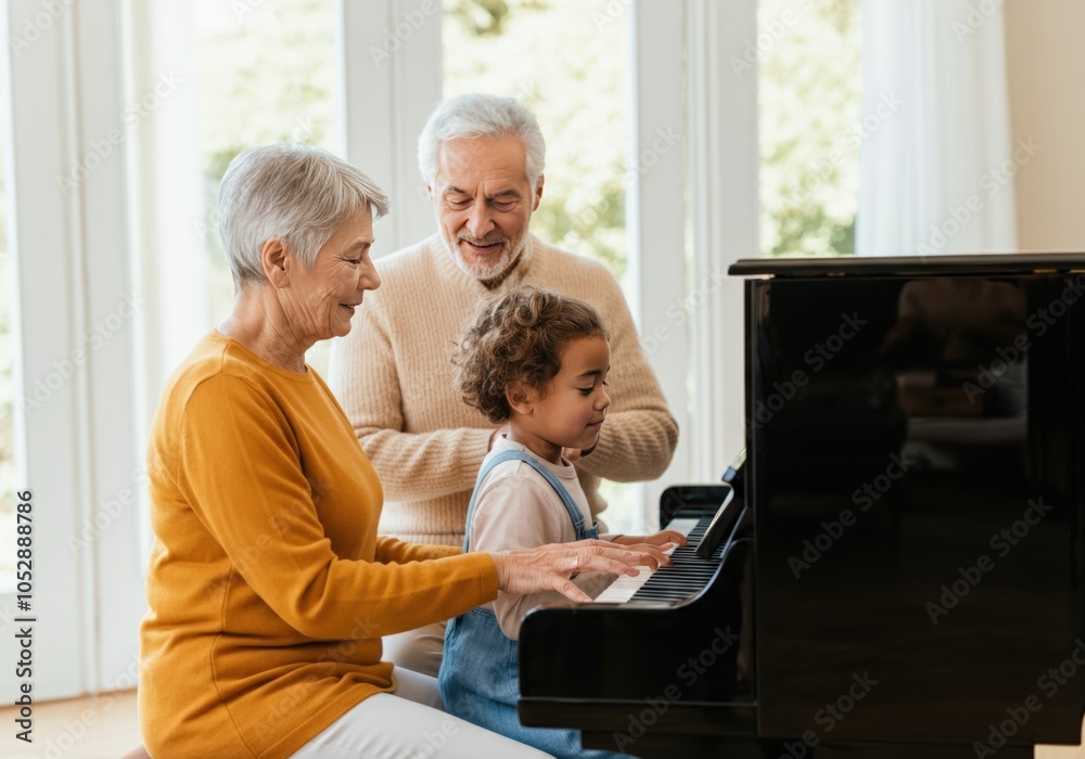 Grandmother teaching granddaughter to play piano Grandmother teaching granddaughter to play piano