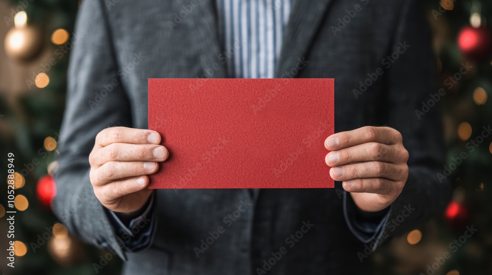 Fototapeta premium A man is holding a red card