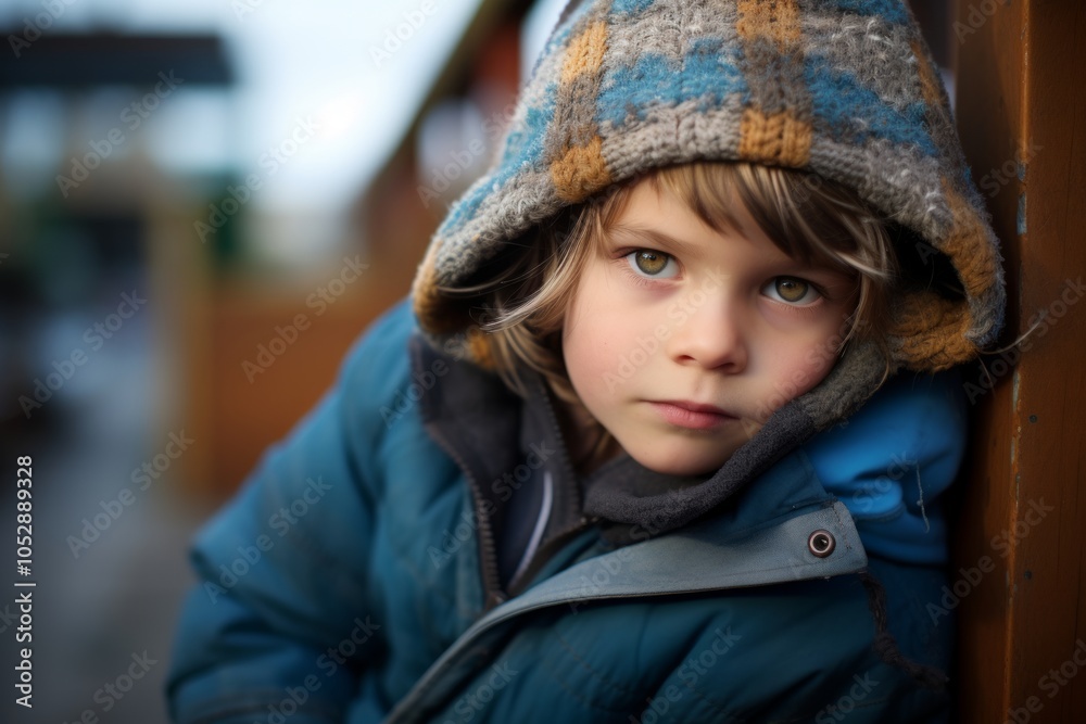 Portrait of a cute little boy in winter clothes on the street Portrait of a cute little boy in winter clothes on the street