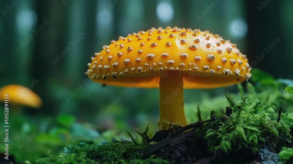 Fototapeta premium A Single Yellow Mushroom in the Forest