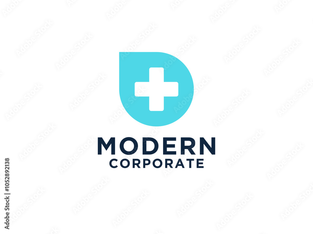 White Cross Sign with Blue Circle isolated on White Background. Medical Logo Health Icon. White Cross Sign with Blue Circle isolated on White Background. Medical Logo Health Icon.