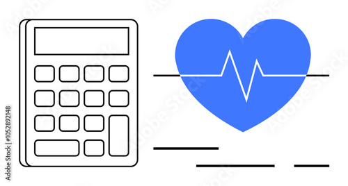 Calculator next to a blue heart with a heartbeat line. Ideal for health finance, budgeting, medical costs, financial planning, healthcare management, wellness programs, and cost estimation. Banner
