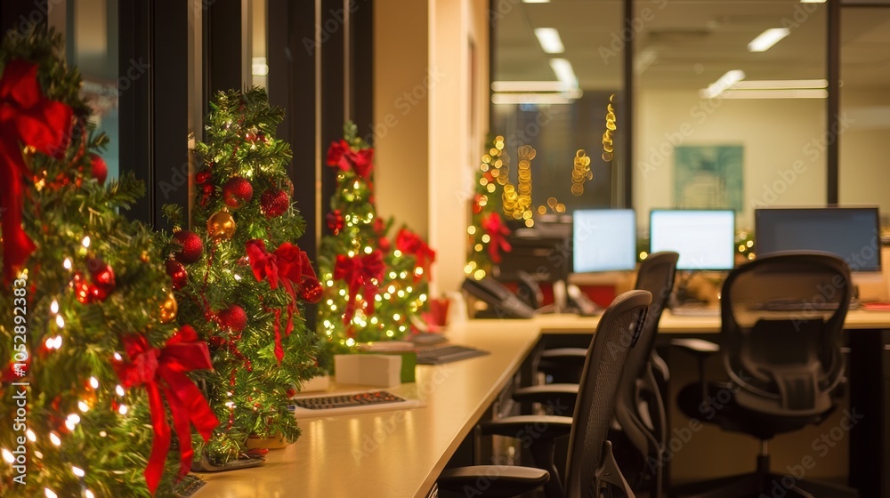 Fototapeta premium A Christmas tree is on a desk with a keyboard and a mouse