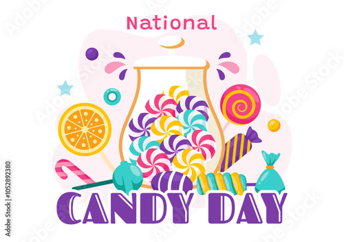 National Candy Day Vector Illustration on November 4, featuring a Variety of Colorful Candies and Sweets in a Flat Style Cartoon Background