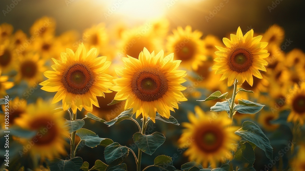 Fototapeta premium Sunflowers Field at Golden Hour
