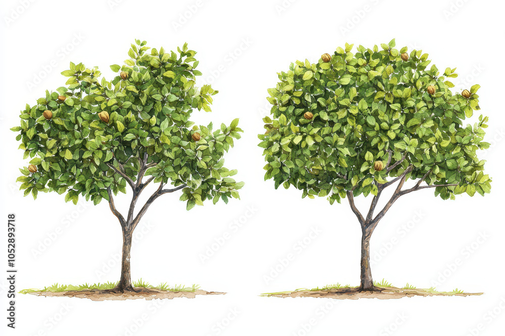 Obraz premium Two lush, green trees side by side, showcasing vibrant foliage and distinct shapes against a clean background.