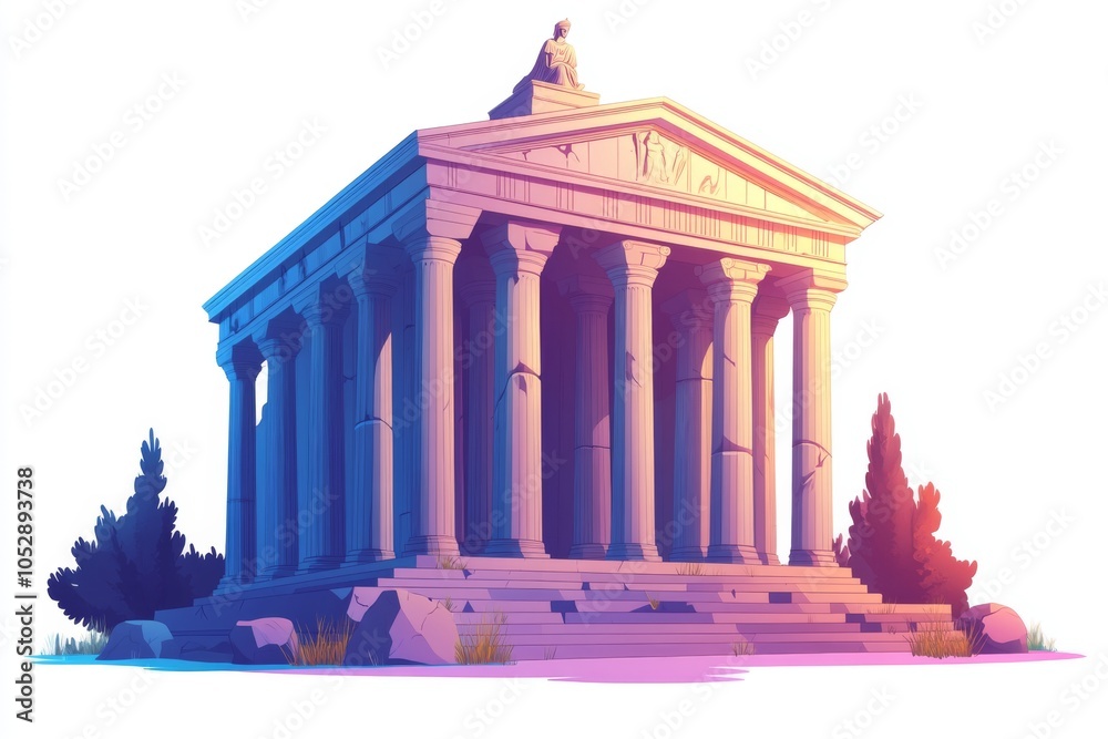 Fototapeta premium Ancient Greek Temple with Columns and Statue