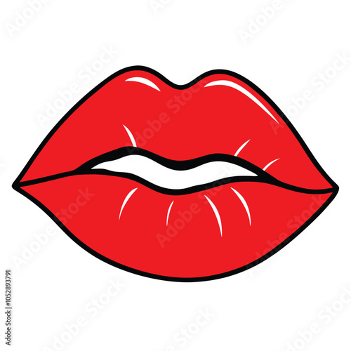 Red lips vector icon with Transparent Background Clipart.