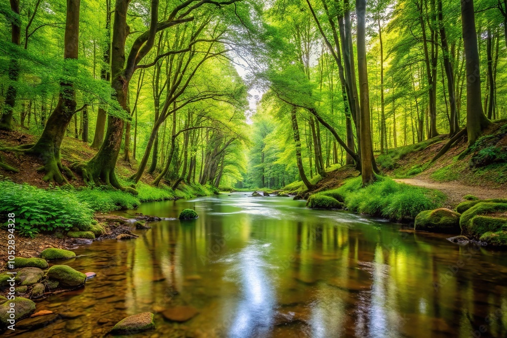 Fototapeta premium Pristine forest creek amidst lush greenery