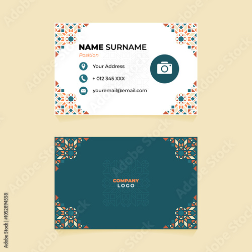 Islamic Geometric Name Card Design on Pastel Theme