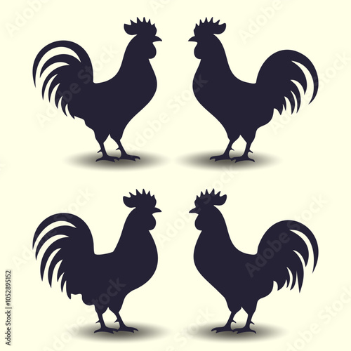 Abstract rooster, chicken, poultry, broiler, farm animal and hen vector isolated silhouette