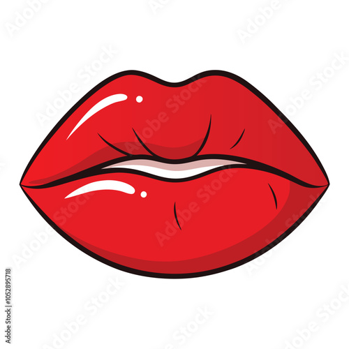 Red lips vector icon with Transparent Background Clipart.