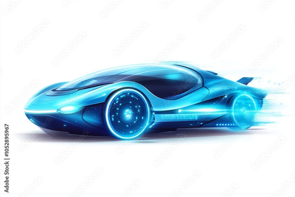 Naklejka premium Futuristic Sports Car Concept Design with Glowing Wheels and Speed Lines
