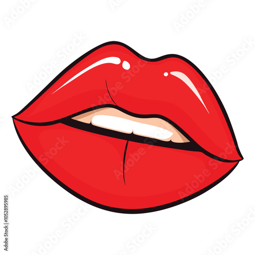 Red lips vector icon with Transparent Background Clipart.