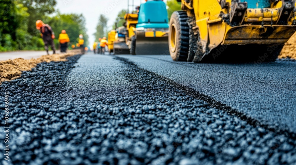 Road Construction with Heavy Machinery on Site Road Construction with Heavy Machinery on Site