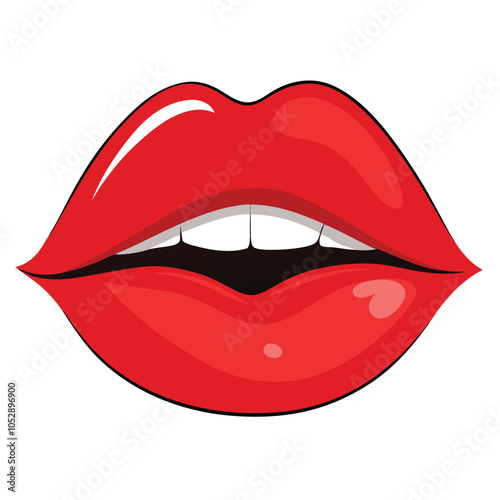 Red lips vector icon with Transparent Background Clipart.