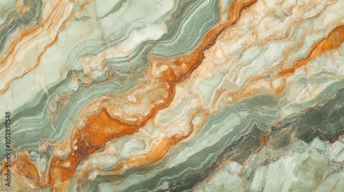 Earth-tone marble veins, green and orange shades, natural mineral pattern