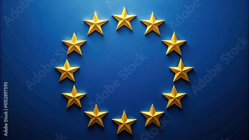 Blue background with 12 gold stars in a circle symbolizing the European Union, Europe, flag, unity, sovereignty, emblem, symbol, political