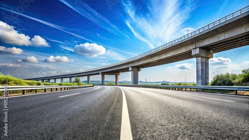 Asphalt highway and bridge under blue sky, bridge, roadway, transportation, infrastructure, travel, engineering, sunny, outdoors