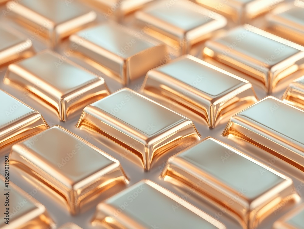 Gold bullion bars arranged neatly with a glossy and reflective finish, showcasing luxury, wealth, and high value under bright lighting. Gold bullion bars arranged neatly with a glossy and reflective finish, showcasing luxury, wealth, and high value under bright lighting.