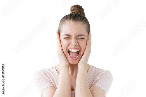 Obraz na plátně Desperate woman screaming in distress, hands on her face, with a powerful emotio