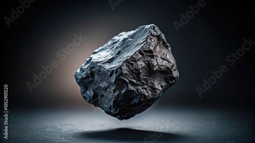 Hard shiny piece of anthracite coal levitating against a dark background, coal, anthracite, shiny, hard