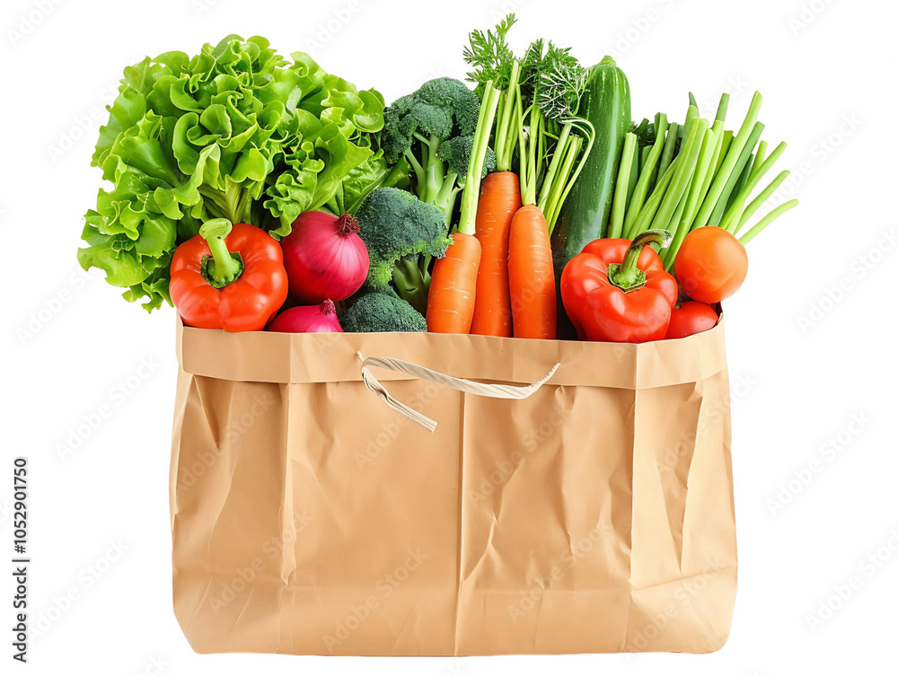 Paper Bag Filled with Healthy Vegetables Isolated