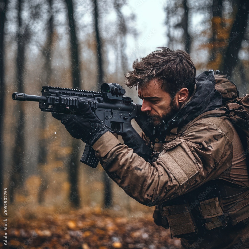 Fototapeta premium Hitting a target with an airsoft rifle