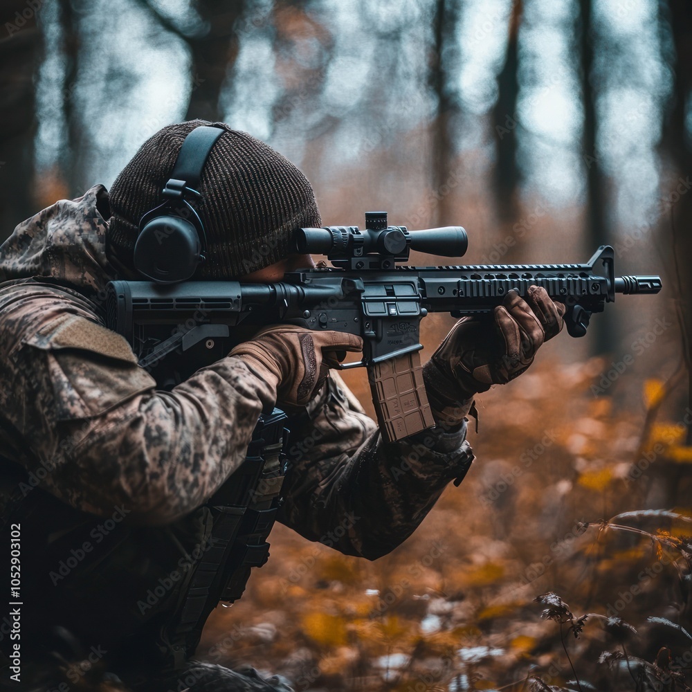 Fototapeta premium Hitting a target with an airsoft rifle