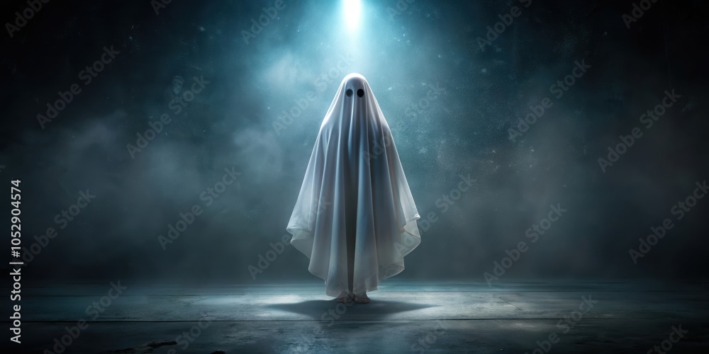 Glowing ghost figure floating in a dark eerie atmosphere , spooky, supernatural, haunting, apparition, ethereal Glowing ghost figure floating in a dark eerie atmosphere , spooky, supernatural, haunting, apparition, ethereal