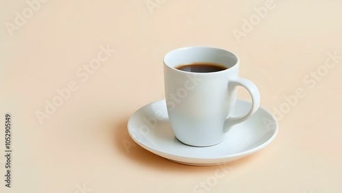 Coffee Mug and Saucer on Beige Background