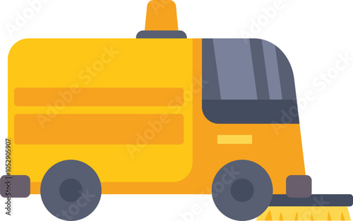 Yellow street sweeper truck cleaning road maintaining hygiene in the city