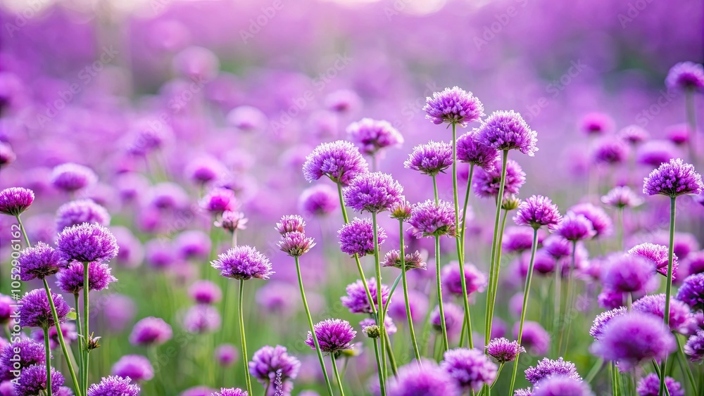Obraz premium Field of purple flowers with a soft, blurry background, purple, flowers, field, nature, garden, vibrant, beauty, peaceful