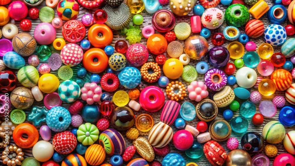 Fototapeta premium Colorful beads background with a variety of shapes and sizes, beads, colorful, background, vibrant, jewelry, bright