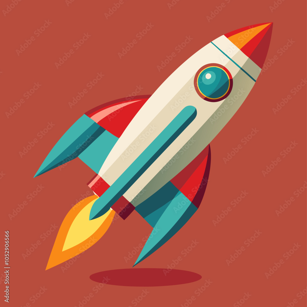 A vibrant and playful vector illustration of a retro rocket ship, perfect for adding a touch of fun and nostalgia to your designs. This graphic is ideal for projects related to space exploration. A vibrant and playful vector illustration of a retro rocket ship, perfect for adding a touch of fun and nostalgia to your designs. This graphic is ideal for projects related to space exploration.